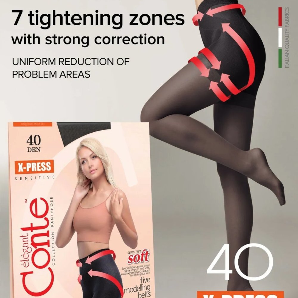 Conte TIGHTS X-press 40 Den | Slimming Shaping Pantyhose w/ Modelling Shorts NWT